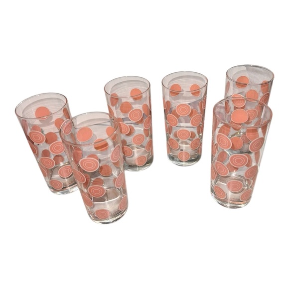 Homer Laughlin Fiesta Dots Circle Tumblers Set of 6 Peach /pink Dots Retired 6” - Picture 3 of 14